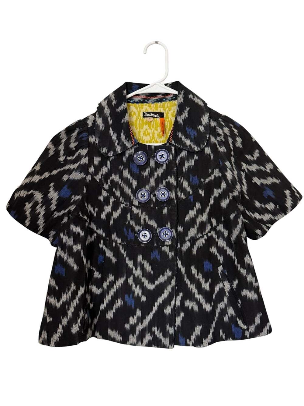 Taikonhu Anthropologie Short Sleeve Ikat Print Cropped Jacket Size 4